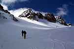 Sur le glacier d'Argentire, en direction des aiguilles et de la brche.